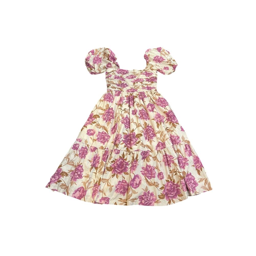 Abercrombie & Fitch Emerson Poplin Puff Sleeve Floral Midi Dress SZ S Milkmaid